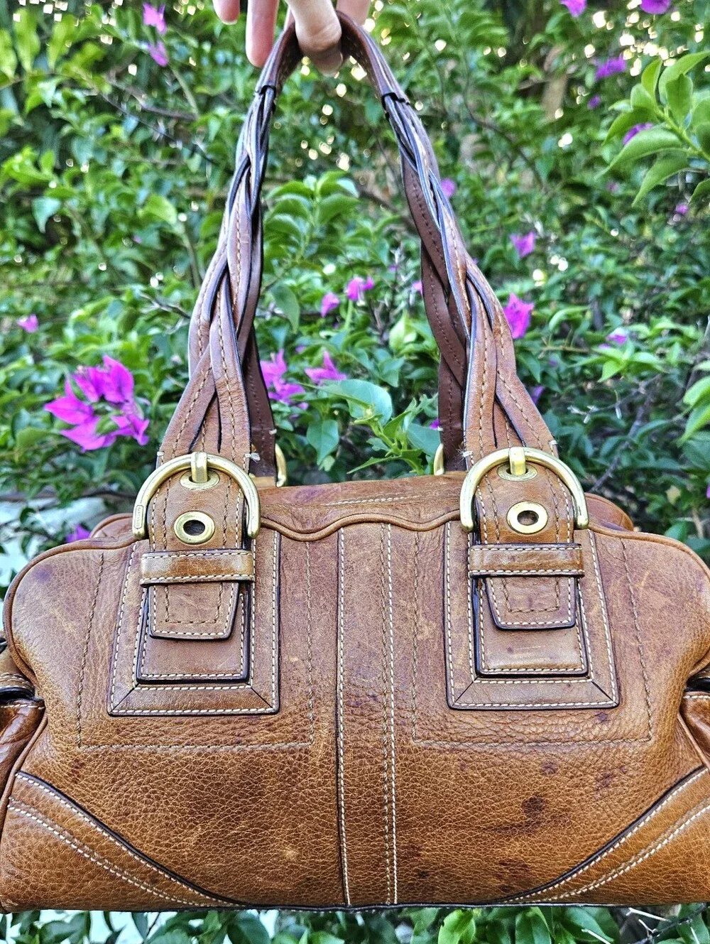 Coach Soho Mia 10048 Brown Leather Braided Handle Satchel Vintage Y2K Bag